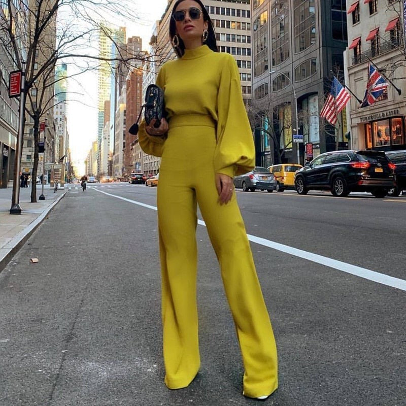 Chic Women's Jumpsuit with Puff Sleeves and Wide Legs