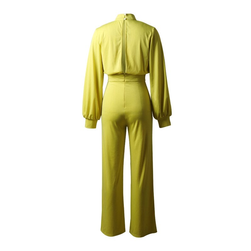 Chic Women's Jumpsuit with Puff Sleeves and Wide Legs