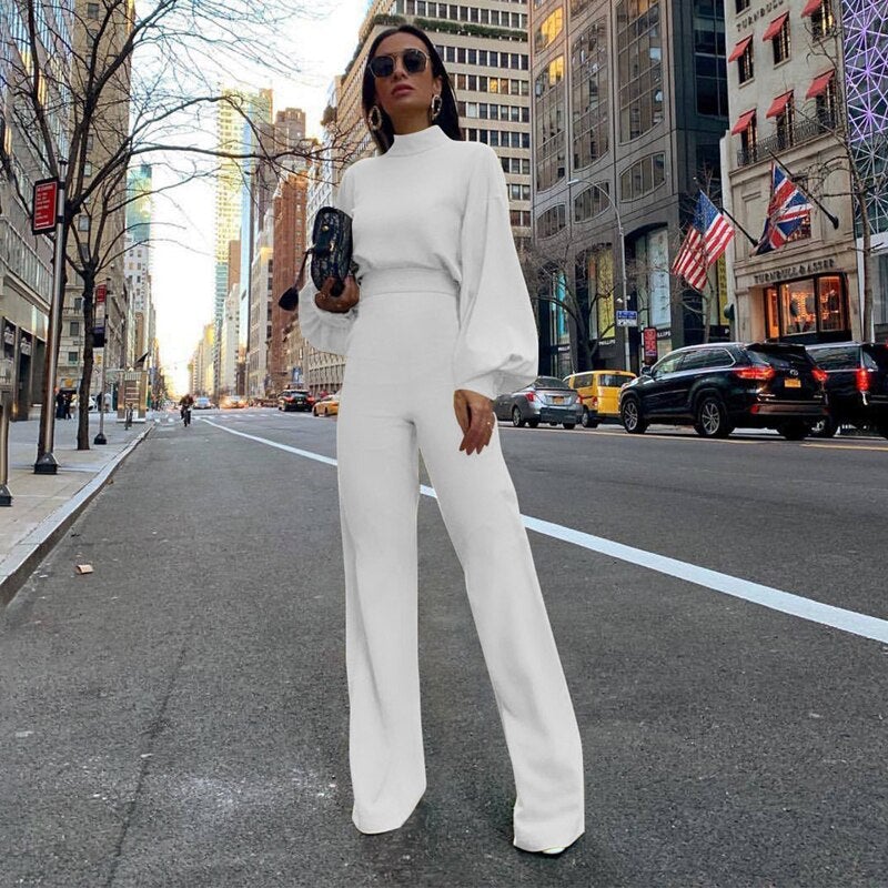 Chic Women's Jumpsuit with Puff Sleeves and Wide Legs