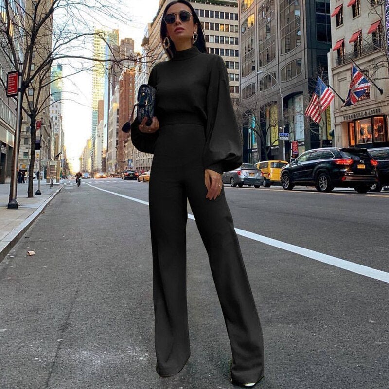 Chic Women's Jumpsuit with Puff Sleeves and Wide Legs
