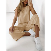 Casual Women's Co-ord Set with Sleeveless Top and Wide Pants