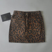 Tough Mini Skirt with Leopard Print and Denim Look
