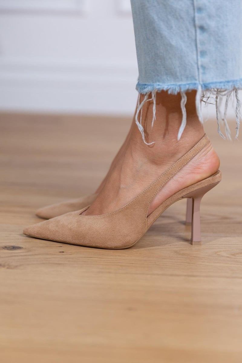 Elegant Women's Nude Slingback Pumps with Pointed Toe and Heel