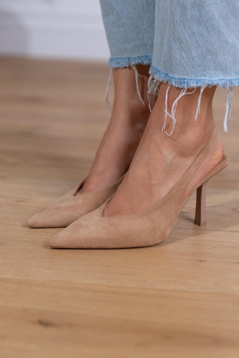 Elegant Women's Nude Slingback Pumps with Pointed Toe and Heel