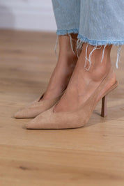 Elegant Women's Nude Slingback Pumps with Pointed Toe and Heel