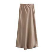 Elegant Women's Satin Midi Skirt with Flowing Fit