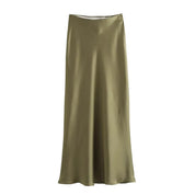 Elegant Women's Satin Midi Skirt with Flowing Fit