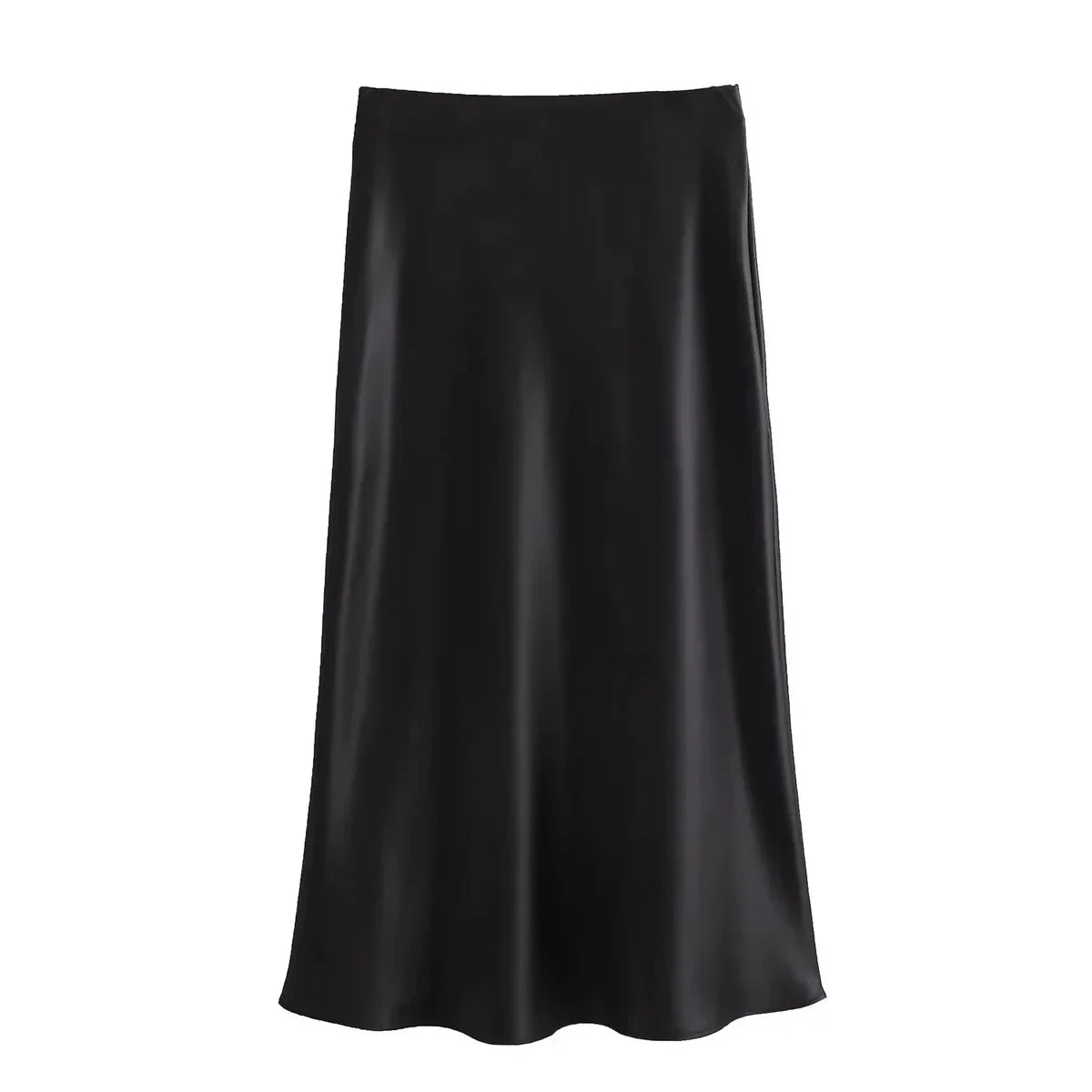 Elegant Women's Satin Midi Skirt with Flowing Fit