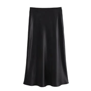 Elegant Women's Satin Midi Skirt with Flowing Fit