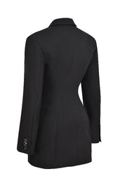 Jara – Black Fitted Mini Blazer Dress with Lapels and Flap Pockets