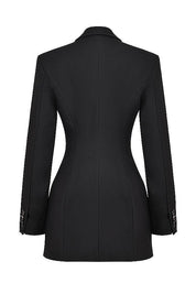 Jara – Black Fitted Mini Blazer Dress with Lapels and Flap Pockets