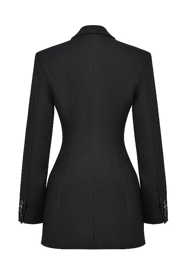 Jara – Black Fitted Mini Blazer Dress with Lapels and Flap Pockets