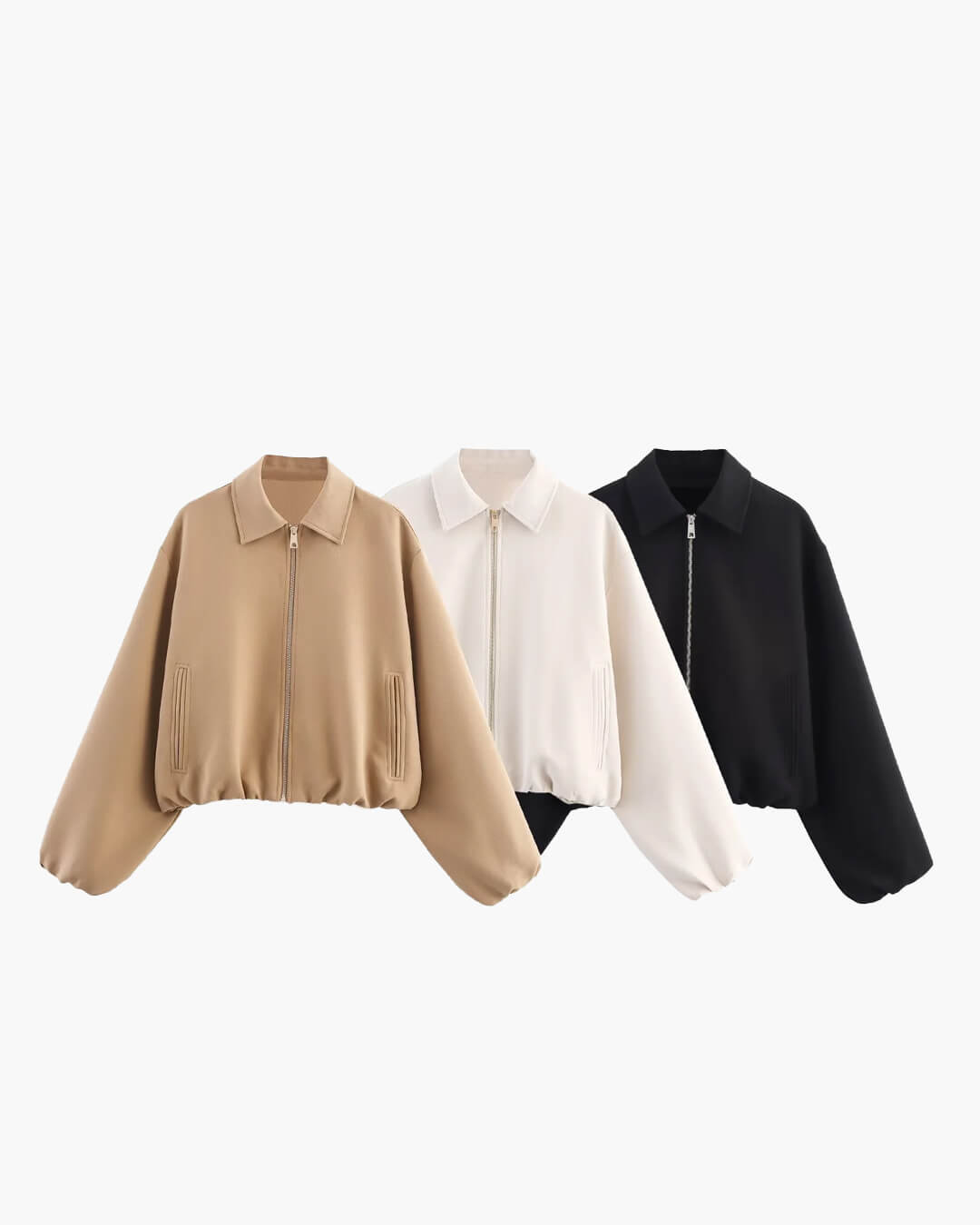 Short Women's Bomber Jacket with Zipper and Elastic Hem