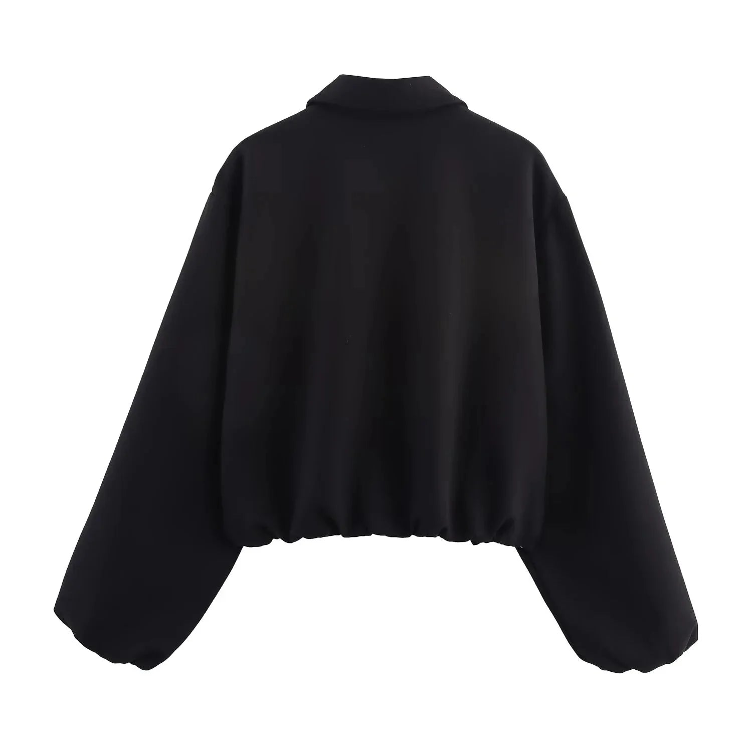 Short Women's Bomber Jacket with Zipper and Elastic Hem