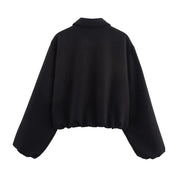 Short Women's Bomber Jacket with Zipper and Elastic Hem