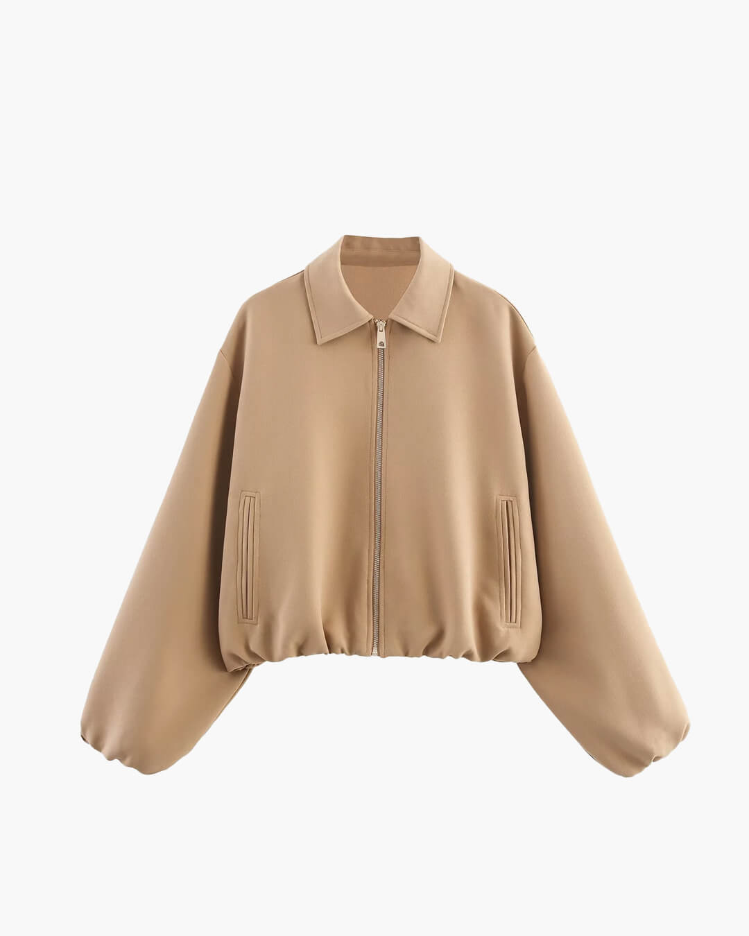 Short Women's Bomber Jacket with Zipper and Elastic Hem