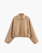 Short Women's Bomber Jacket with Zipper and Elastic Hem