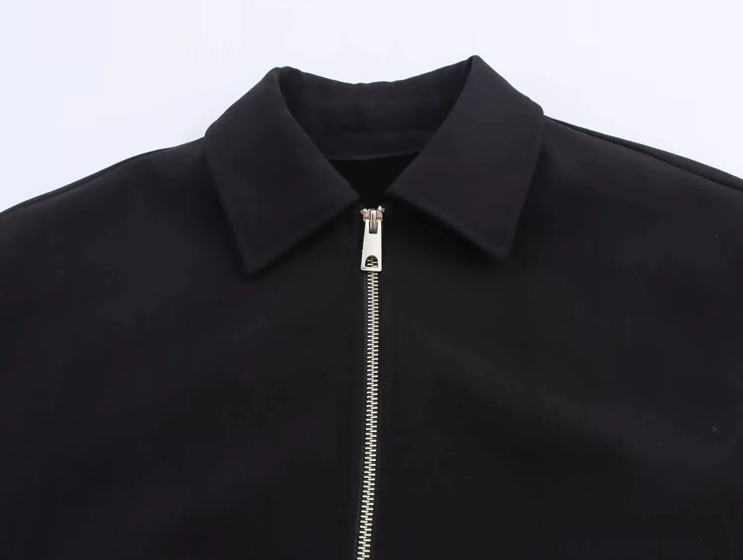 Short Women's Bomber Jacket with Zipper and Elastic Hem