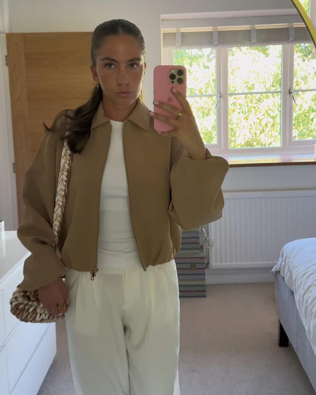 Short Women's Bomber Jacket with Zipper and Elastic Hem
