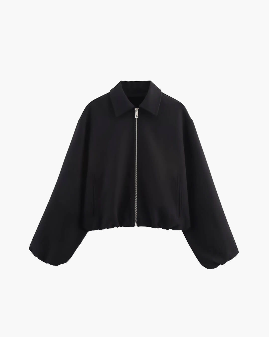 Short Women's Bomber Jacket with Zipper and Elastic Hem