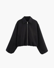 Short Women's Bomber Jacket with Zipper and Elastic Hem