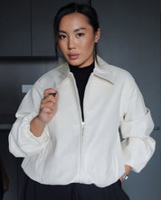 Short Women's Bomber Jacket with Zipper and Elastic Hem
