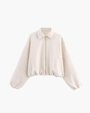 Short Women's Bomber Jacket with Zipper and Elastic Hem