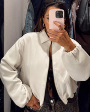 Short Women's Bomber Jacket with Zipper and Elastic Hem