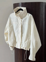Windbreaker for Women Lightweight with High Collar and Adjustable Drawstring