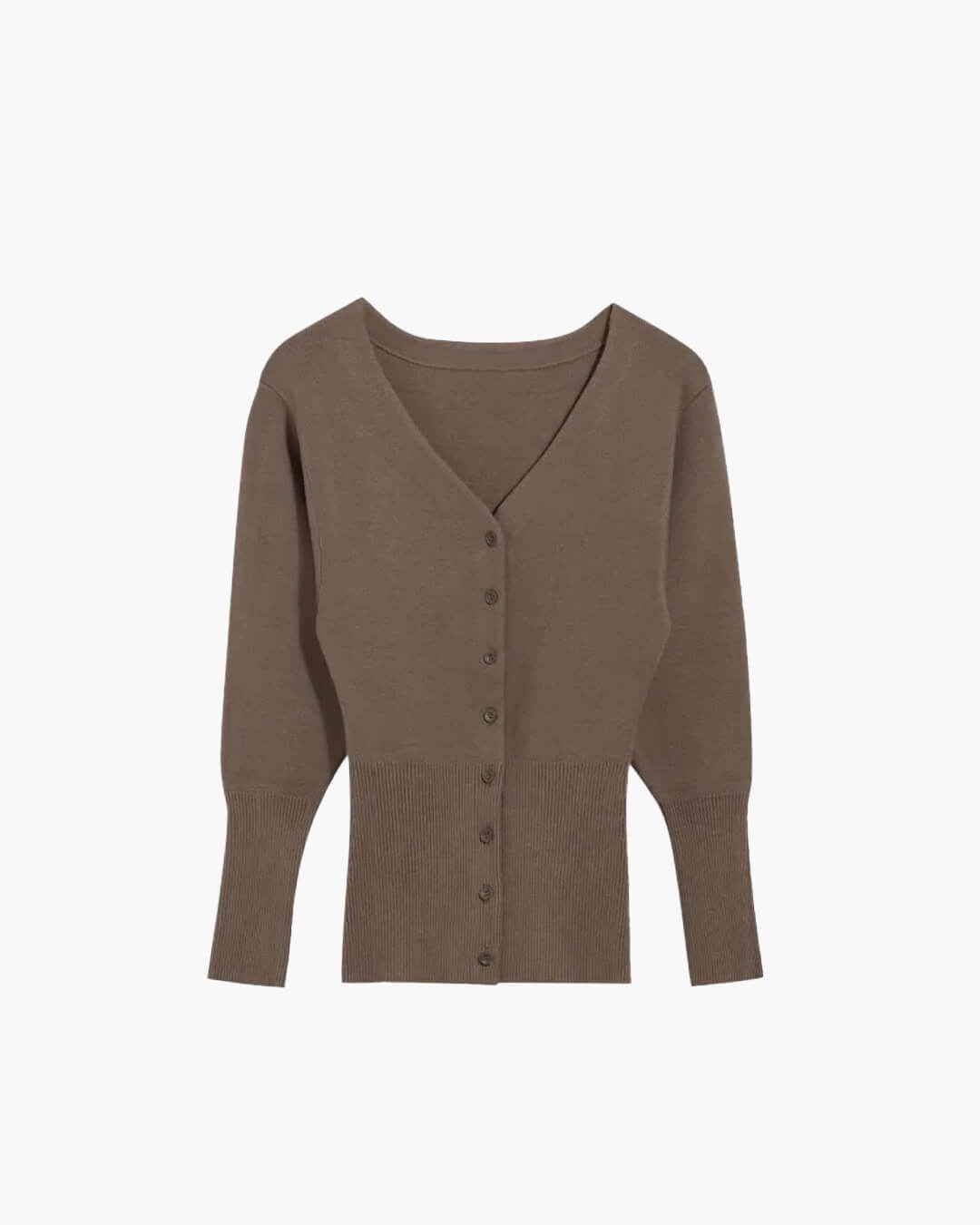 Brown Cardigan Women Knitted Elegant V-neck Slim Fit Button Closure