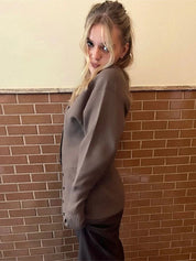 Brown Cardigan Women Knitted Elegant V-neck Slim Fit Button Closure