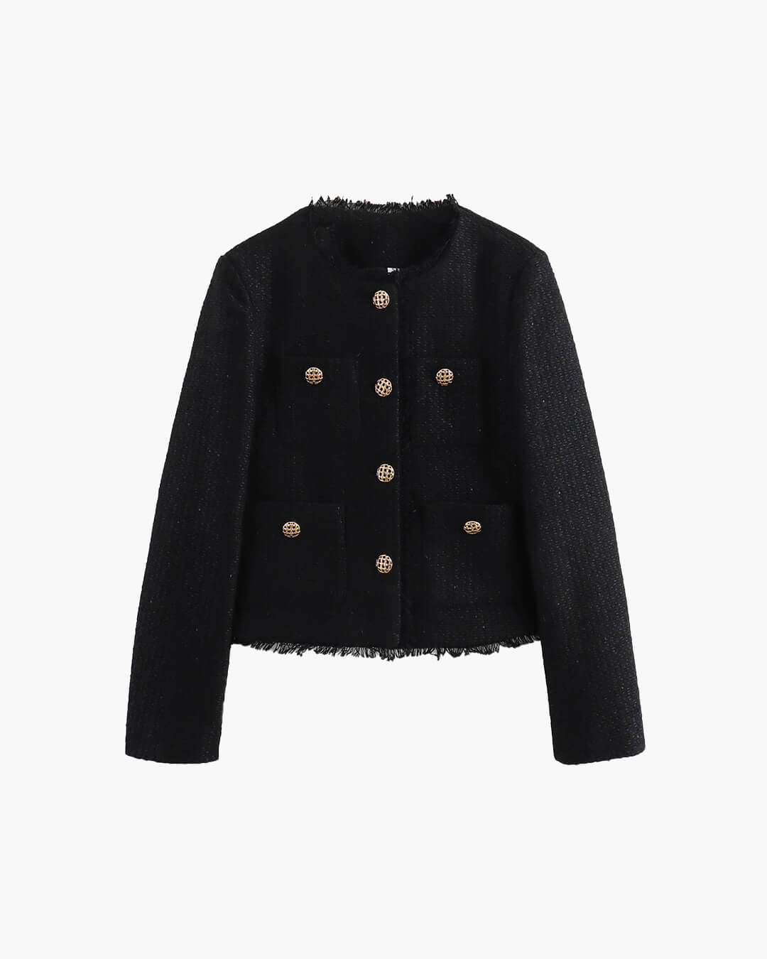 Elegant Tweed Blazer for Women with Pockets and Gold Buttons