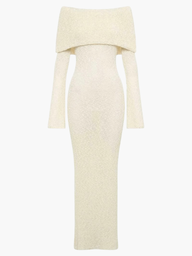 Off-Shoulder Maxi Dress with Long Sleeves Knitted