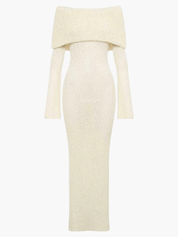 Off-Shoulder Maxi Dress with Long Sleeves Knitted