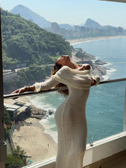 Off-Shoulder Maxi Dress with Long Sleeves Knitted