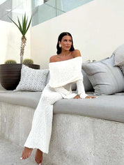 Off-Shoulder Maxi Dress with Long Sleeves Knitted