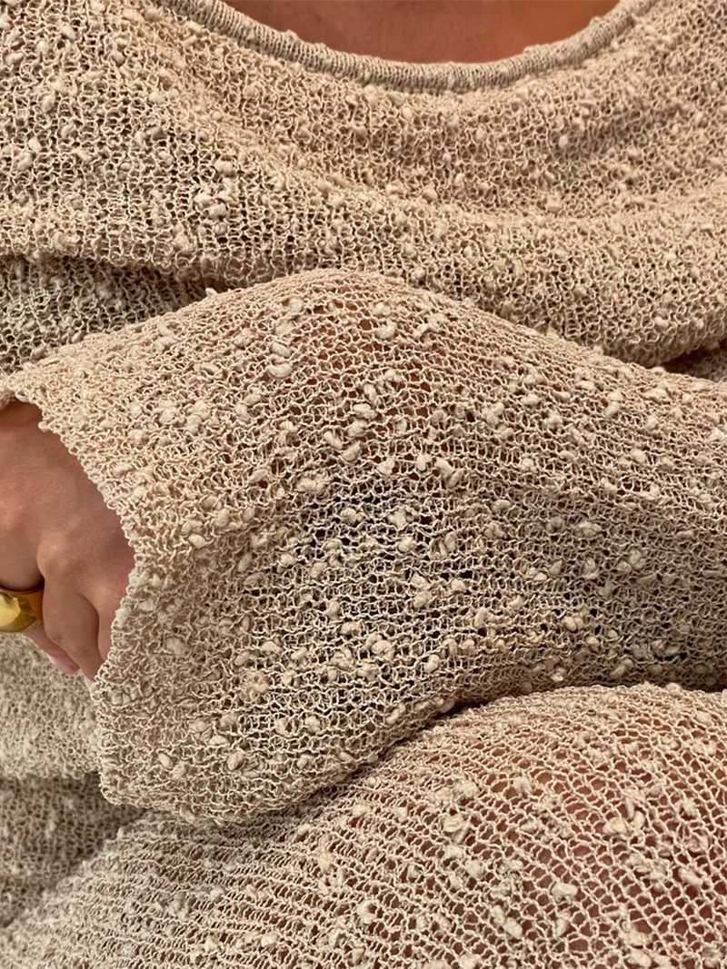 Off-Shoulder Maxi Dress with Long Sleeves Knitted