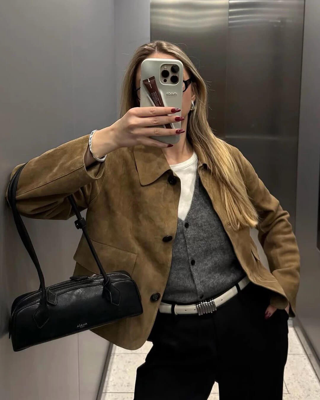 Brown Women's Leather-Look Jacket Short with Button Closure and Pockets