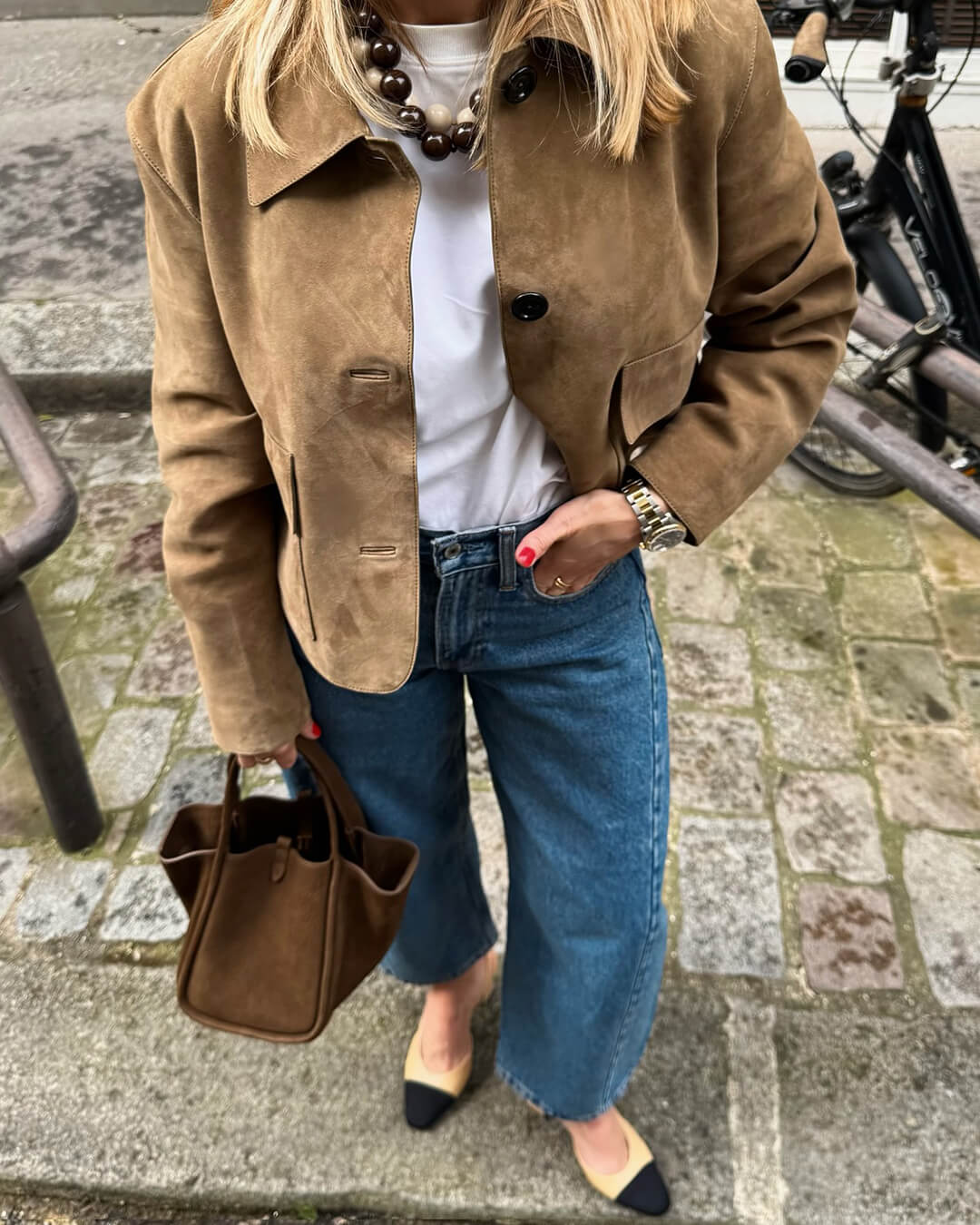Brown Women's Leather-Look Jacket Short with Button Closure and Pockets