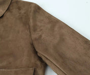 Brown Women's Leather-Look Jacket Short with Button Closure and Pockets