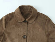 Brown Women's Leather-Look Jacket Short with Button Closure and Pockets