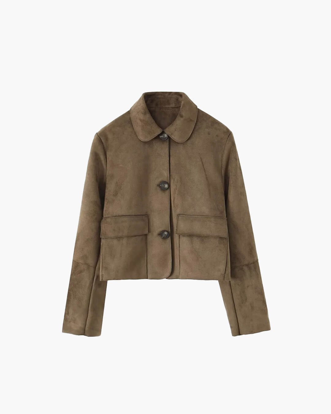 Brown Women's Leather-Look Jacket Short with Button Closure and Pockets