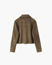 Brown Women's Leather-Look Jacket Short with Button Closure and Pockets