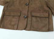 Brown Women's Leather-Look Jacket Short with Button Closure and Pockets