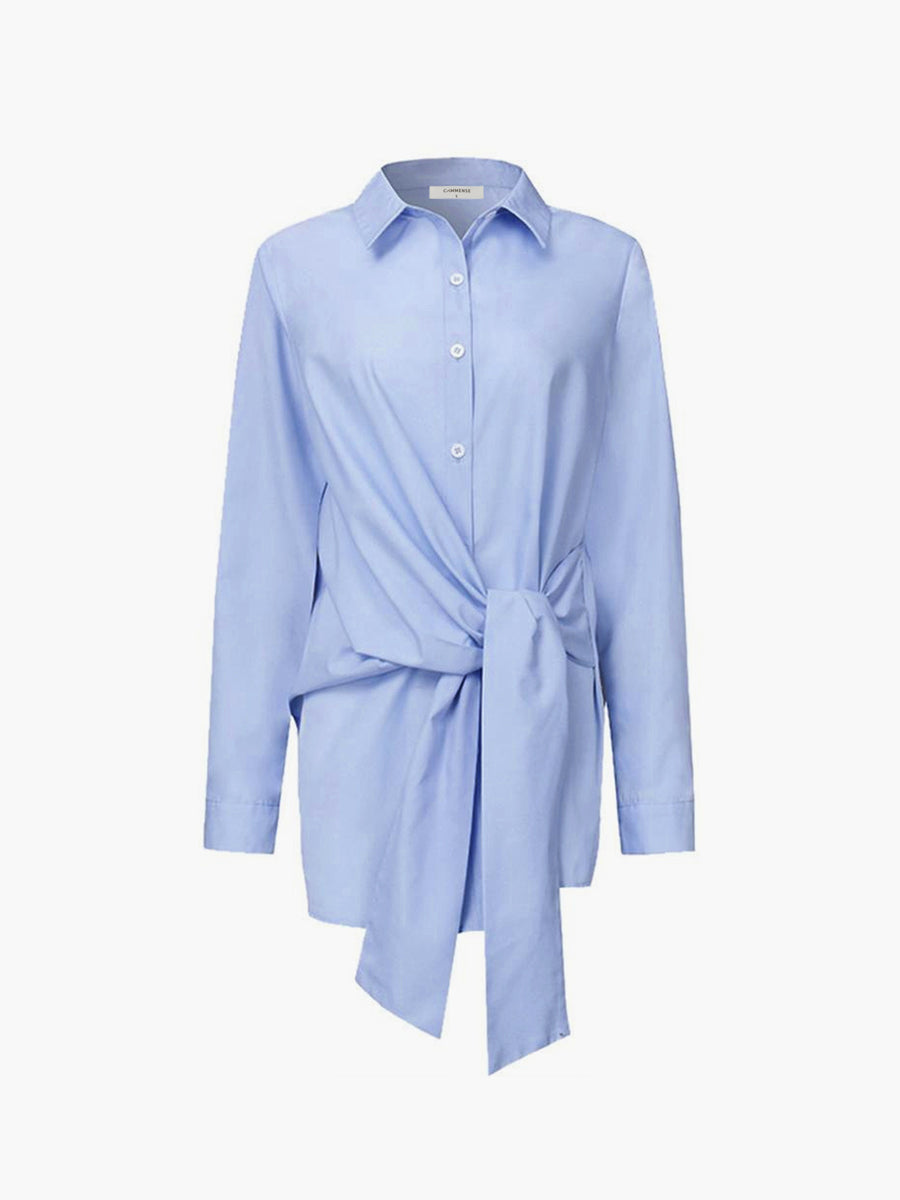 Long Blouse with Waist Button and Long Sleeves for Women