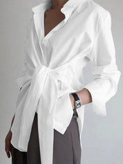 Long Blouse with Waist Button and Long Sleeves for Women