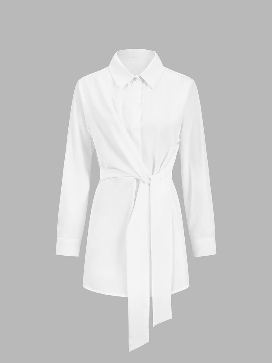 Long Blouse with Waist Button and Long Sleeves for Women