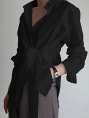Long Blouse with Waist Button and Long Sleeves for Women