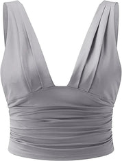 Women's Cropped Top with Deep V Neck and Fitted Silhouette