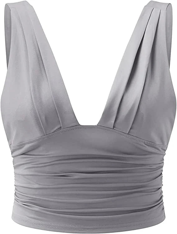 Women's Cropped Top with Deep V Neck and Fitted Silhouette